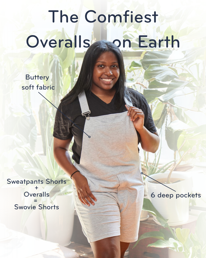 【SCENERITY】December Overfit Short Sleeve Light Heather Grey Short Overalls for Adults | Swoveralls